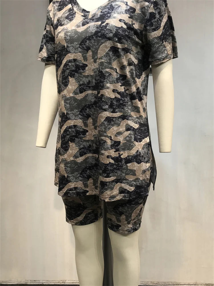 Wmstar Plus Size Two Piece Set Camouflage Women's Clothing Short Sets Matching Top and Pants Suit Summer Wholesale Dropshipping