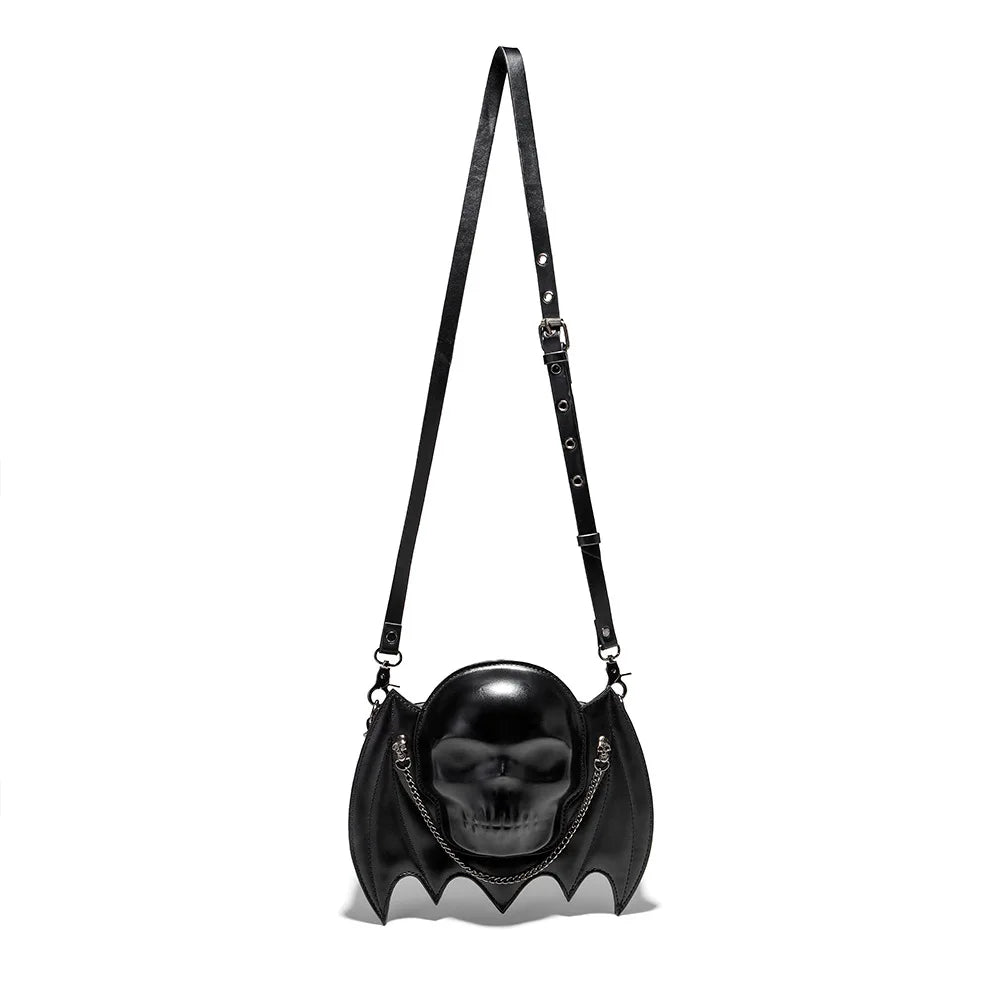 New Women's Punk Crossbody Bag - Creative Bat Design with Skull Head, One-Shoulder Style