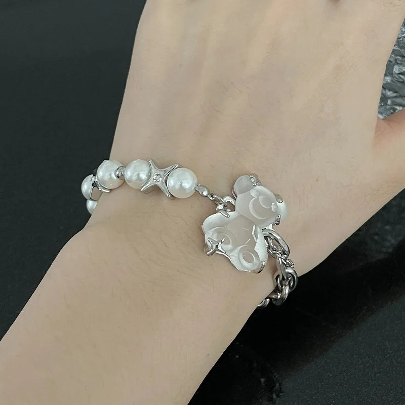 New Star-Shaped Pearl Cute Bear Bracelet - Women’s Ins Hip-Hop Style Sweet Cool Senior Sense Party Jewelry Gift