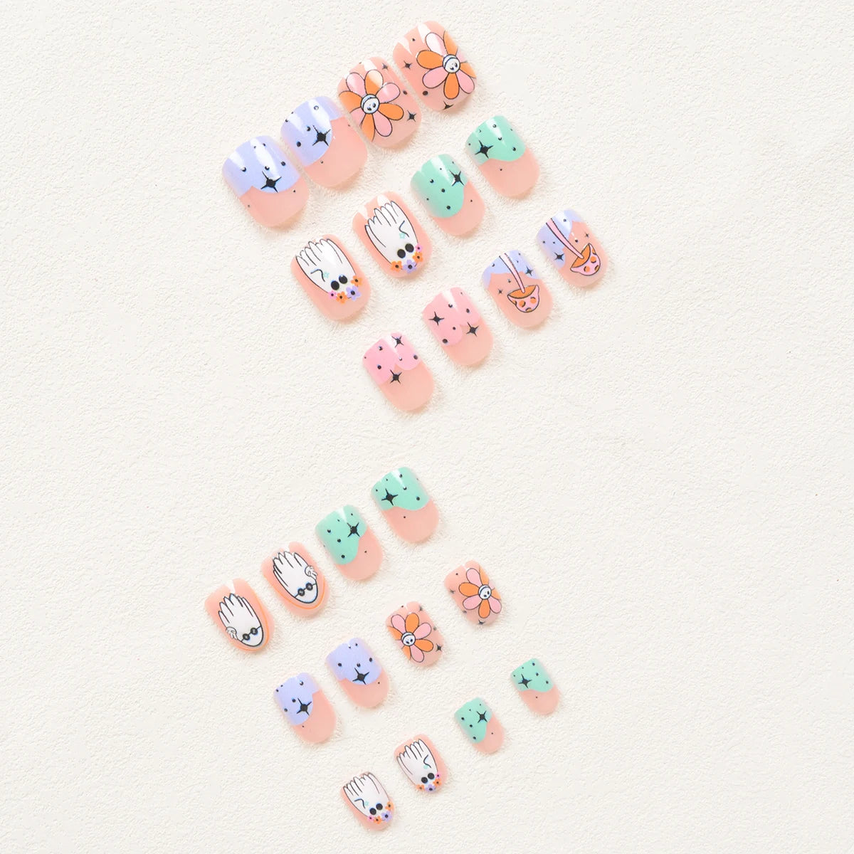 24pcs Halloween Press-On Nail Set – Floral & Festive Design, Glossy Finish with Jelly Glue & Nail File