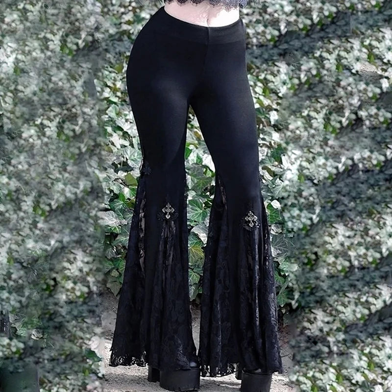 Women's Solid Color Pants Spicy Girl Fall Pants Sexy Slim Lift Hip Lace Splicing Micro Pants Casual Pants