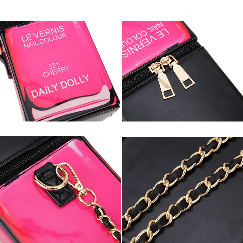 Nail Polish Bottle Shape Purses and Handbags for Women Novelty Crossbody Bags Chain Shoulder Bags Female Designer Cosmetic Bag