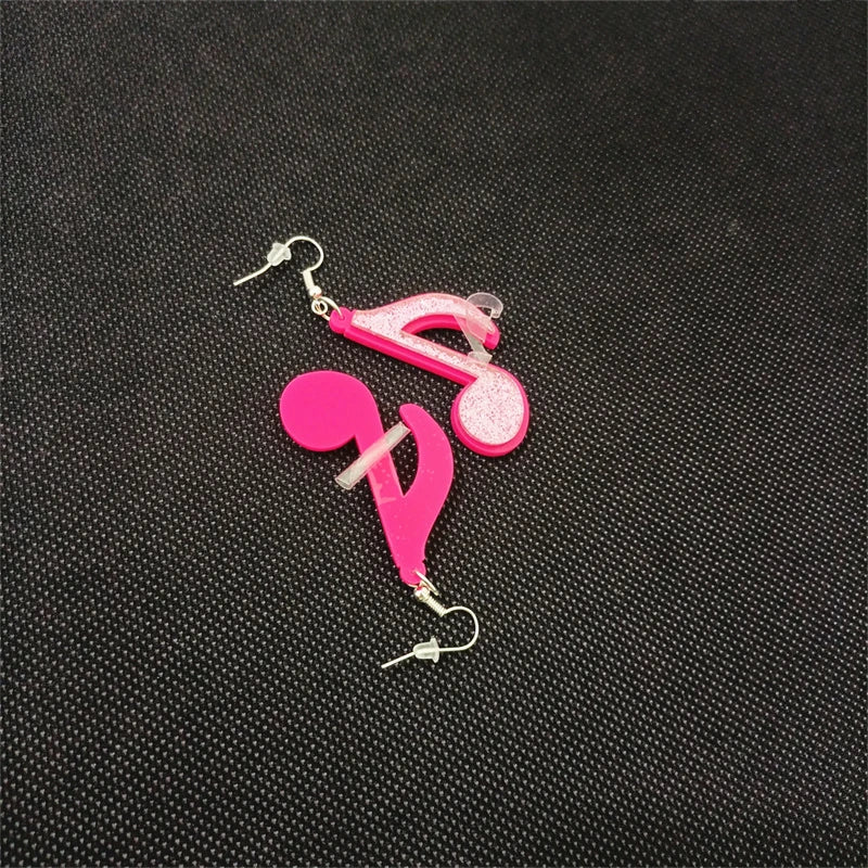 Pink Music Note Dangle Earring for Women - Glitter Acrylic Cute Fashion Jewelry Accessories by KUGUYS