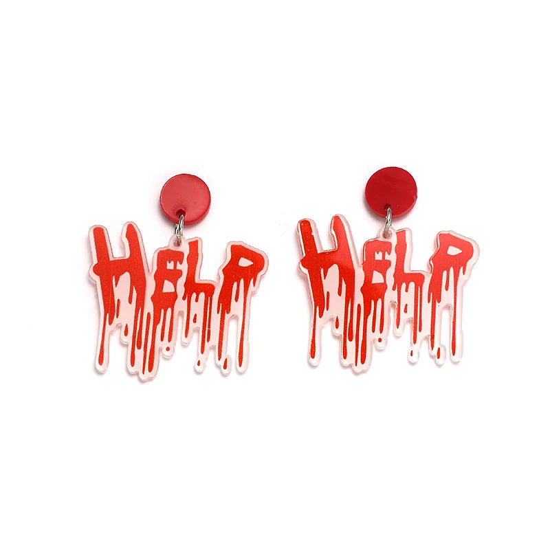 2pcs Moriri Halloween New Novelty Horror 'HELP' Earrings