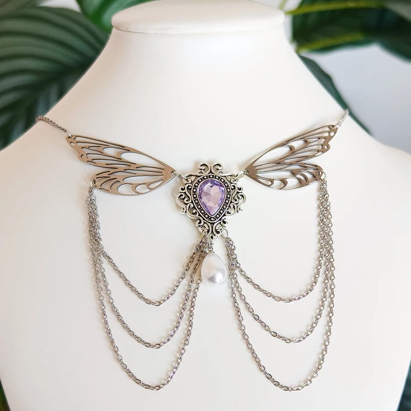 Fairy Wings Tassel Statement Necklace for Women – Multi-Layer Choker Jewelry