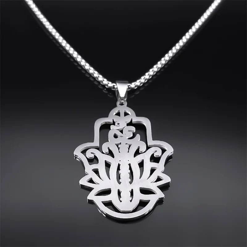 Aesthetic 7 Chakra OM Lotus Flower Pendant Necklace for Women Men Stainless Steel Yoga Healing Chain Jewelry collar N9727S02