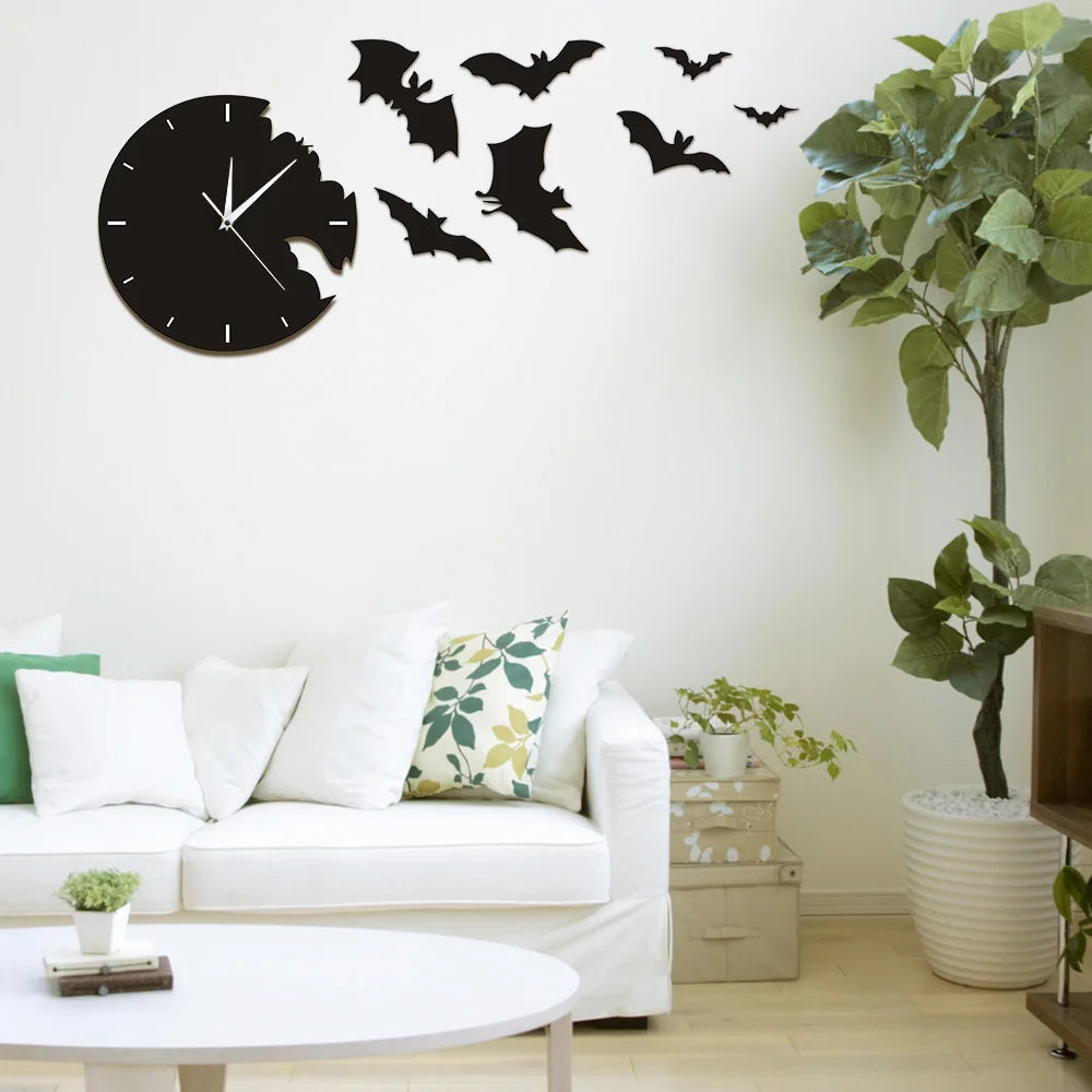 A Bat Clock From The Escape Clock Halloween Bat Silhouette Wall Clock Scary Bat Symbols Home Decor Contemporary Black Wall Clock