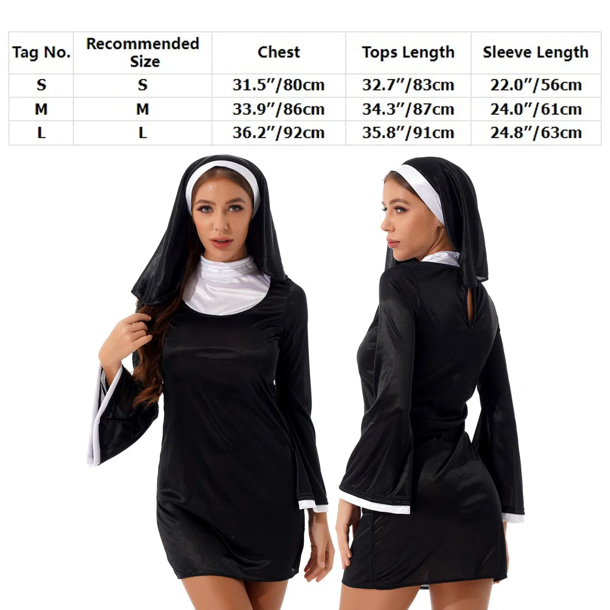 Plus Size Naughty Nun Costume Women Adults Sexy Halloween Roleplay Outfit Mini Dress with Nun Headscarf