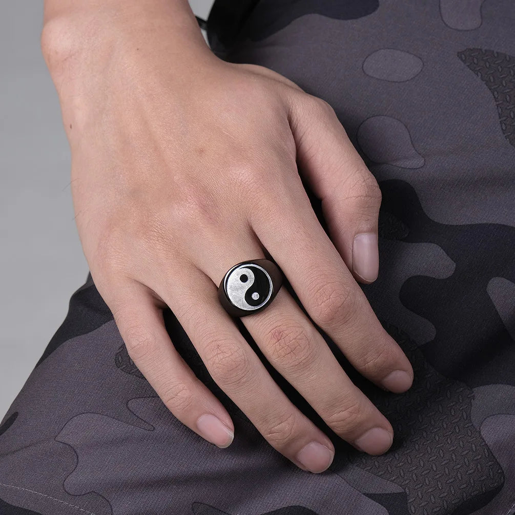 Tai Chi Yin Yang Symbol Ring Chinese Style Stainless Steel Signet Finger Ring for Men Punk Rock Jewerly Wedding Gift