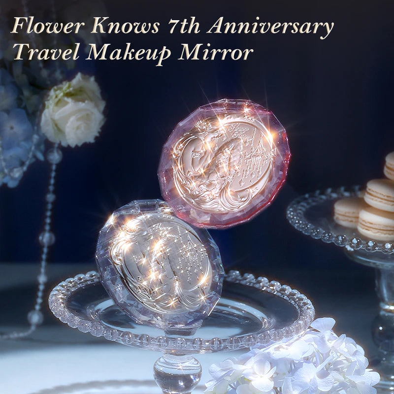 Flower Knows 7th Anniversary Travel Makeup Mirror Crystal Pink Moonlight Mermaid