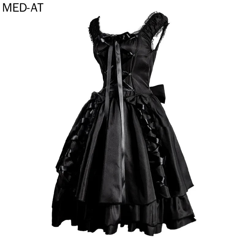 Classic Goth Lolita Steampunk Dress - Victorian Black Lace Layers | Medieval Renaissance Cosplay