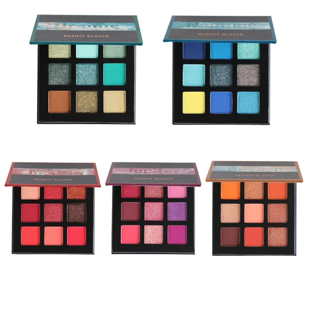 Beauty Glazed 9-Color Shimmer Matte Eyeshadow Palette Longlasting Waterproof Makeup