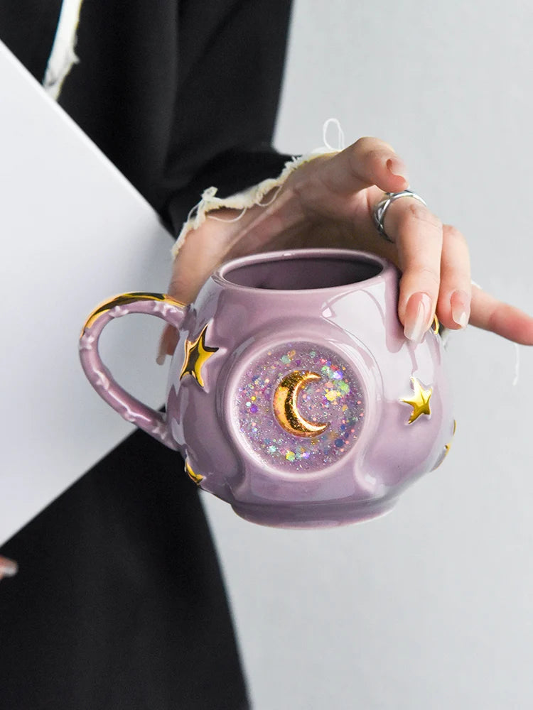 Creative Ceramic Star Water Mug - Sequins Dazzle Household Coffee Milk Mug, Birthday Gift Drinkware
