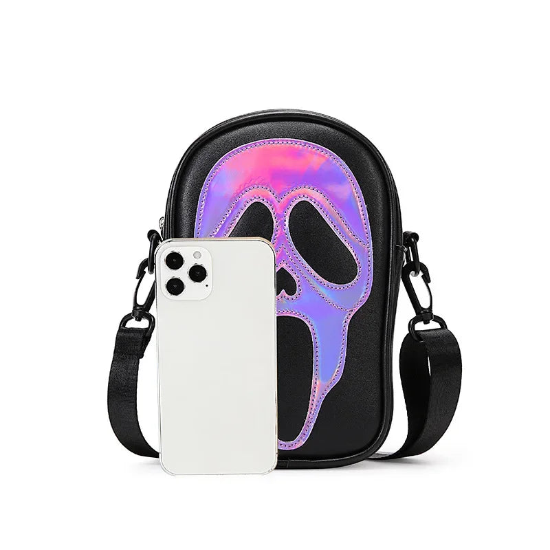 Vintage Halloween Gothic Skull Crossbody Bag: PU Leather Streetwear Chic with Y2K Aesthetic Twist