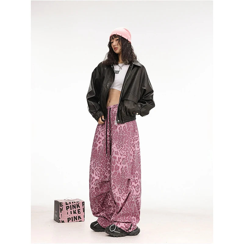 Stretchy High Waist Casual Embroidery Tie Dye Baggy Street Fashion Wide Leg Pants