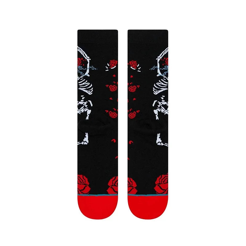 Gothic Rose Skeleton Dancer Crew Socks – Unisex Retro Cotton Vintage Boho Chic Socks for Men & Women, Perfect Gift