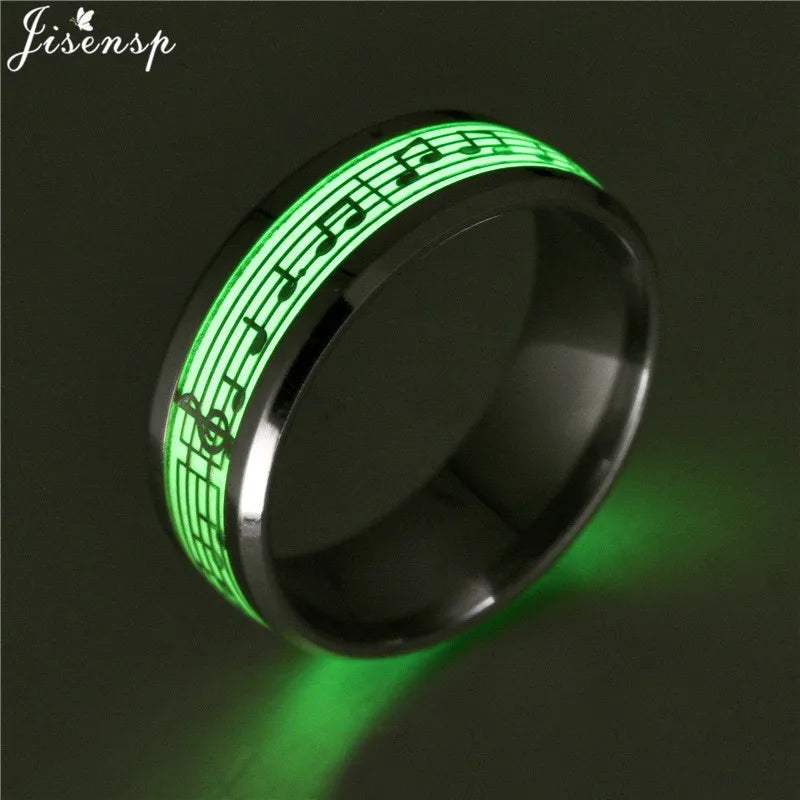 2023 Stainless Steel Glowing In Dark Heart Finger Rings for Men Women Punk Music Dragon Luminous Ring Couple Jewelry Anel