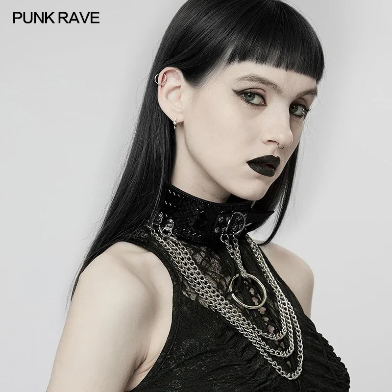 PUNK RAVE Women’s Heavy Metal Rivet Python Grain Choker – Neo-Gothic Party Club Fashion Necklace in 2 Colors