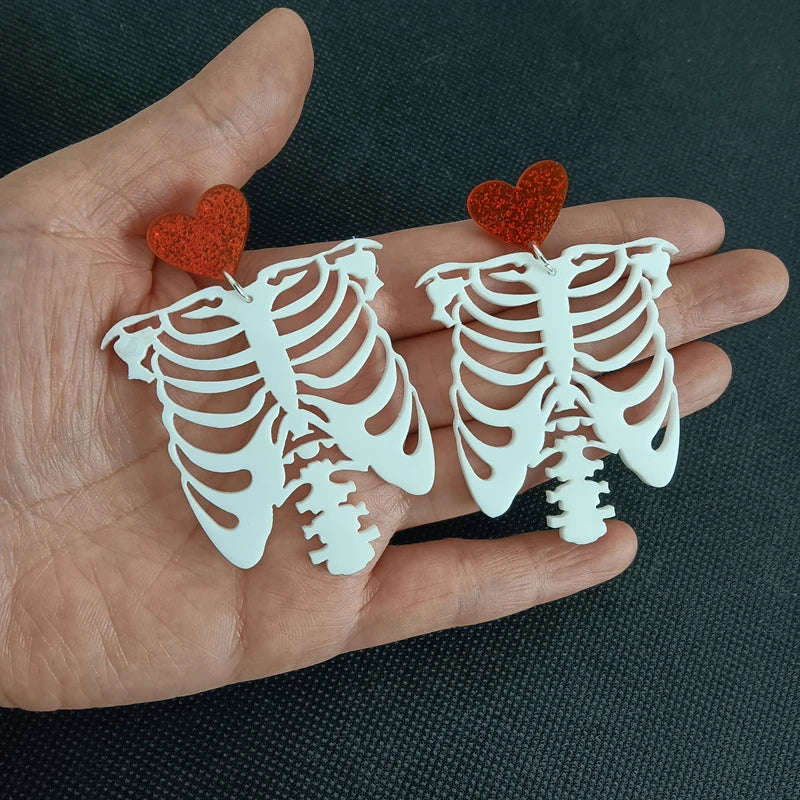 KUGUYS Halloween Skeleton Drop Earrings | White Acrylic Skull Punk Jewelry for Women