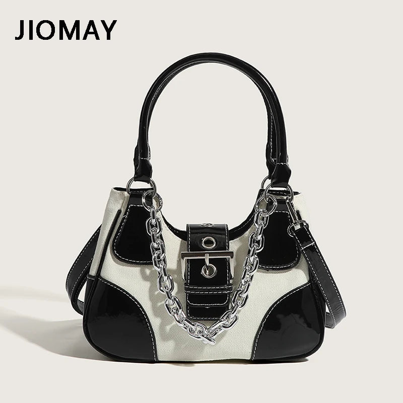 JIOMAY Luxury Designer Handbags 2022 - Canvas Splicing Shoulder Bags with Patent Leather Chain Crossbody