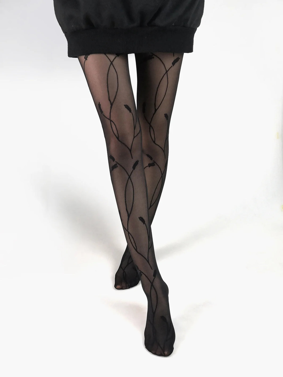 Women Black Sexy Mesh Tights Vine Patterned Print Nylon Pantyhose Female Silk Nightclubs Stockings Tights