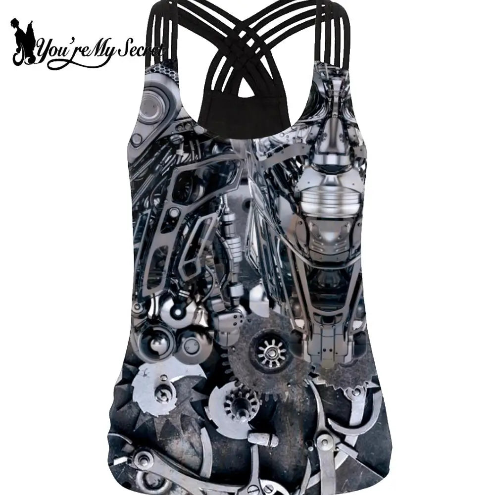 [You're My Secret] New Steampunk Tank Tops 3D Mechanical Gear Printed Shirt Women Sexy Camis Summer Sleeveless Thin Straps Top