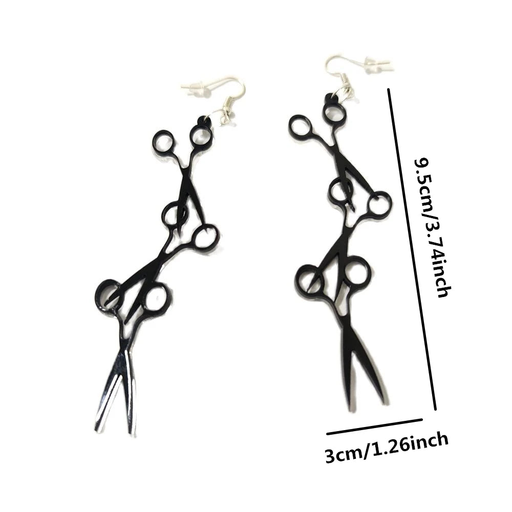 KUGUYS Black Scissor Long Earrings for Women Punk Drop Fashion Jewelry Cool Funny Accessory