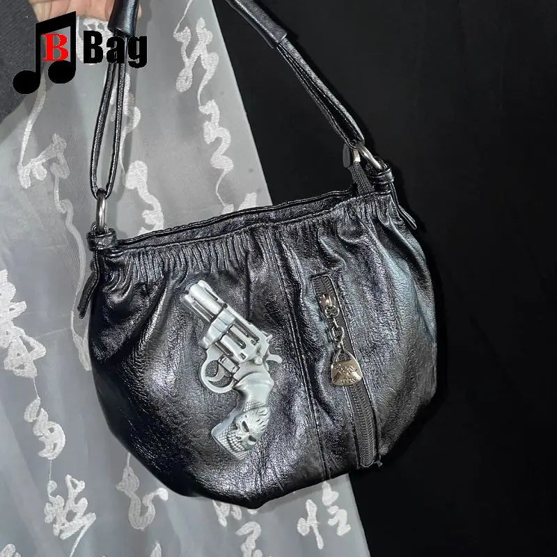 Gothic Girls Punk Handbags | Harajuku Cool Bucket Crossbody Bag | Fashionable Soft Leather One Shoulder Casual Tote