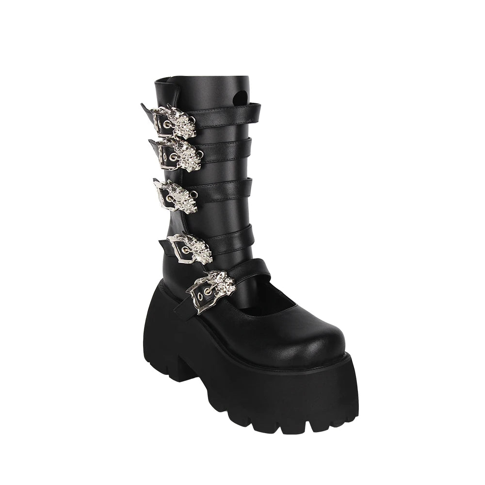 Women cosplay cool punk shoes lady lolita ankle short Boots woman princess dress customized boots high heels pumps skull buckles