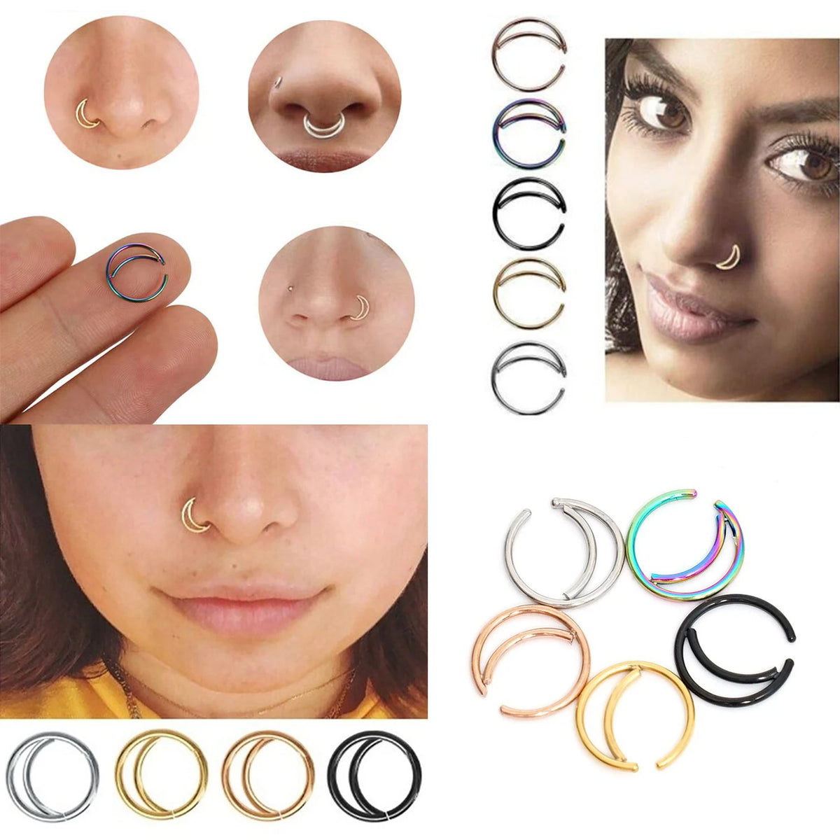 1Pcs Stainless Steel Moon Nose Ring Piercing Septum Ring Hoops For Women Men Ear Tragus Earrings Lip Hoop Fashion Punk Jewelry