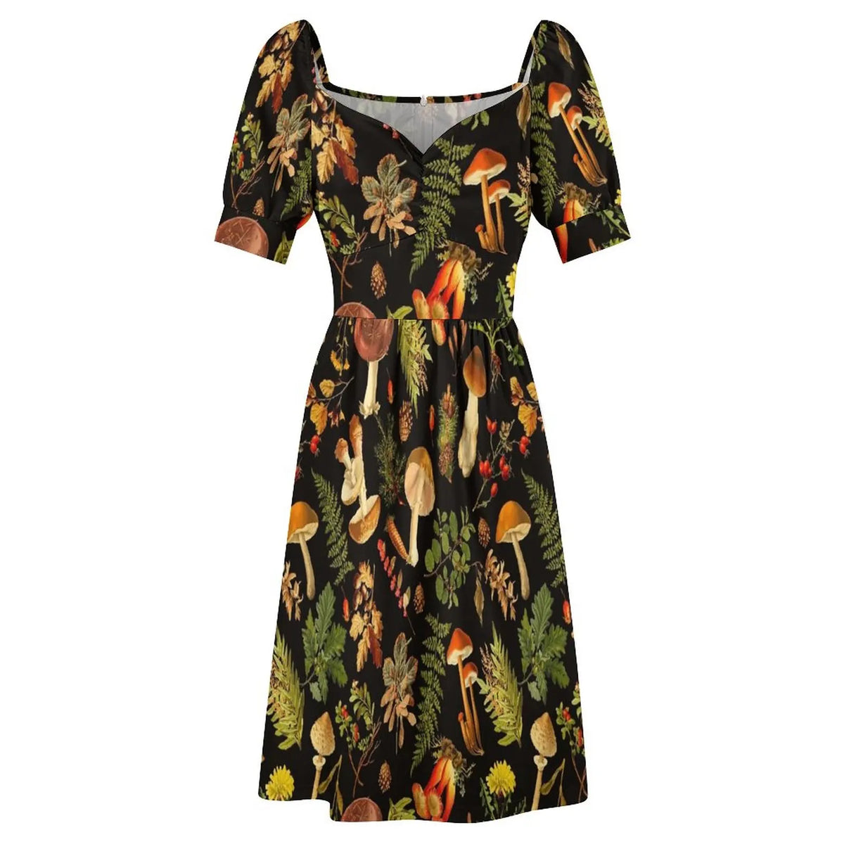 Vintage Toxic Mushrooms Forest Pattern Black Beach Dress – Women’s Summer Dresses
