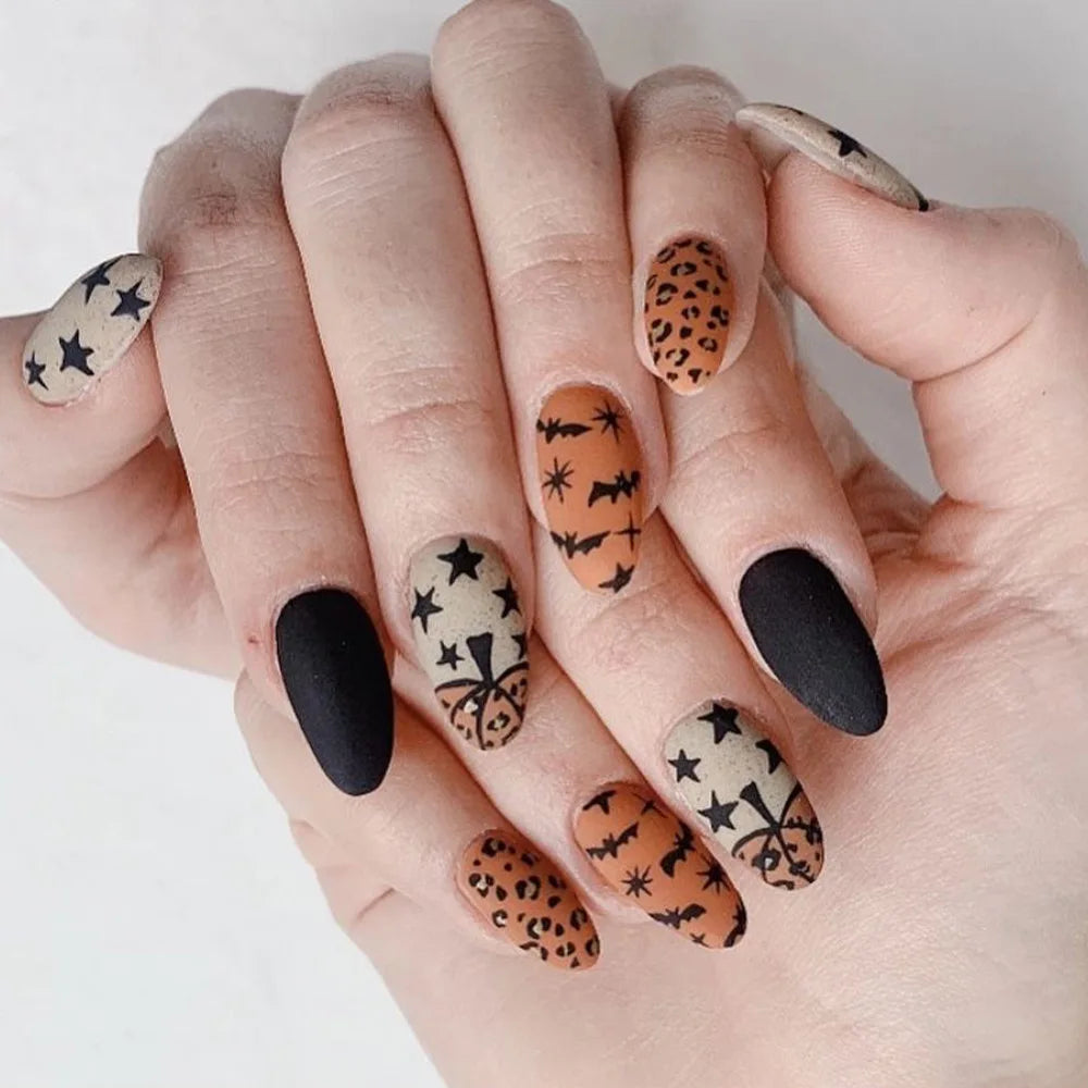 24pcs Halloween Press-On Nails - Almond Shape with Red Spider Design, Full Cover, DIY False Nail Tips