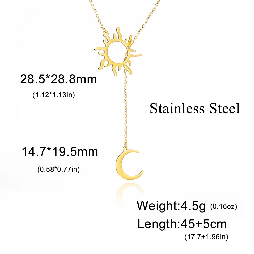 Lucktune Sun Moon Pendant Clavicle Chain Necklace Stainless Steel Bohemian Choker Necklace for Women Fashion New In Jewelry Gift