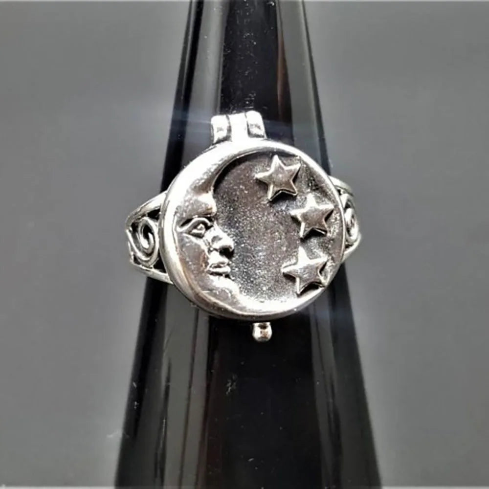 Men’s Punk Vintage Star Moon Flip Box Ring - Fashionable Party Jewelry Gift