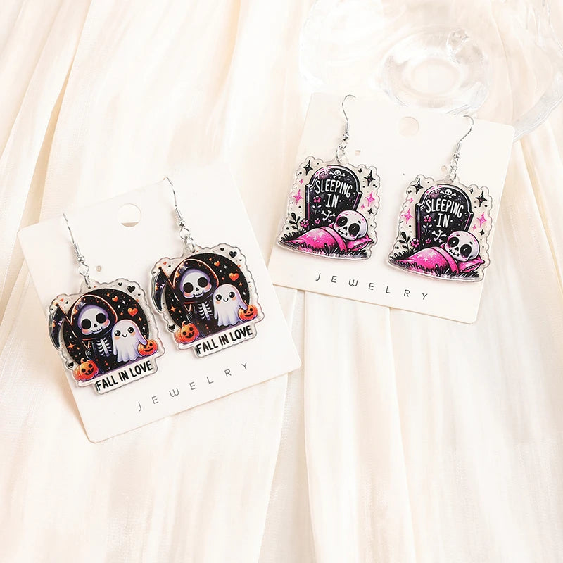 1 Pair Halloween Drop Earrings - Creative Acrylic Death Ghost Coffin Jewelry for Women and Girls, Perfect Holiday Birthday Gift