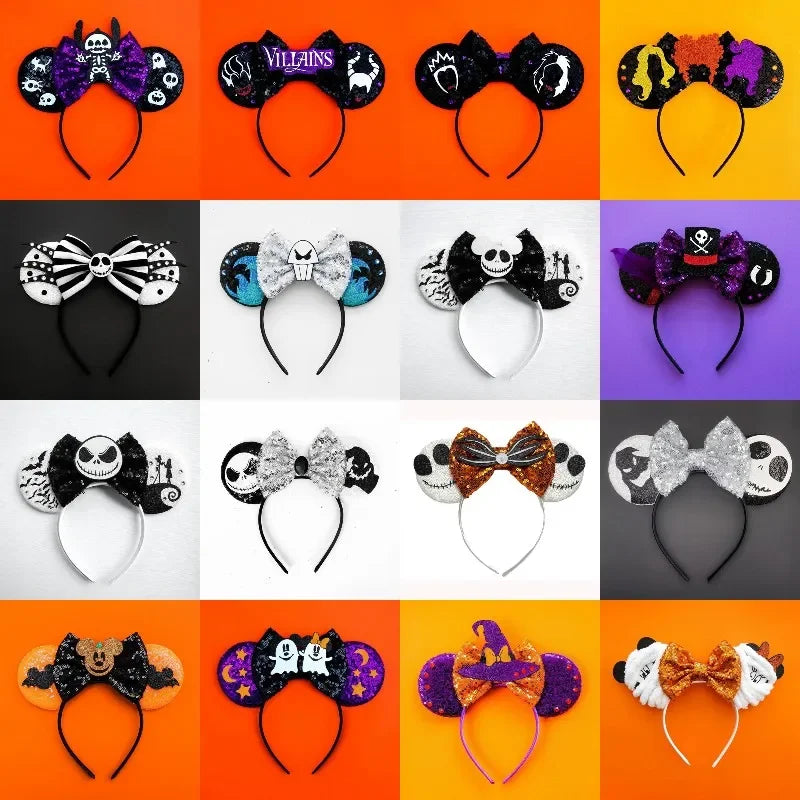 Disney Cartoon Mickey Hair Band – Sequins Bow Hair Accessories for Girls and Women, Ghost Minnie Ears Headband, Party Gifts, Cosplay