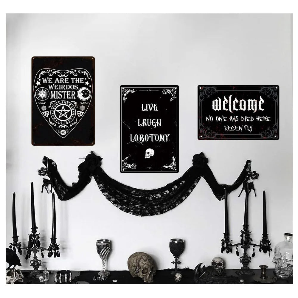 Gothic Tin Sign "Live, Laugh, Lobotomy" Black Humor Vintage Witchcraft Decoration for Home Bedroom 8x12 Inch / 20x30cm