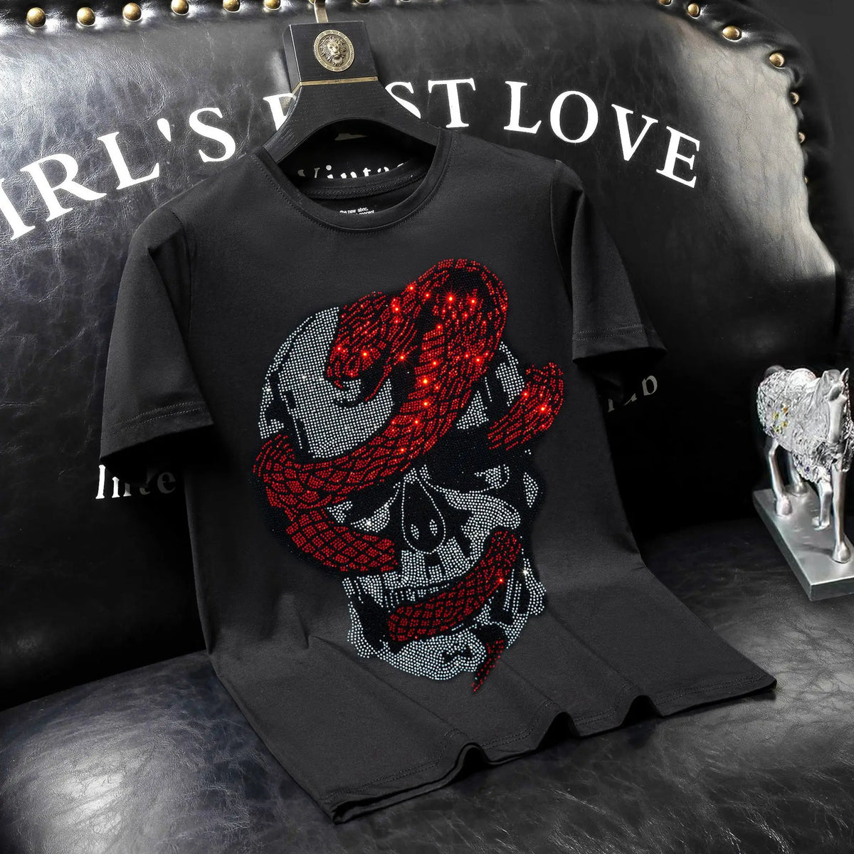 2024 Rhinestone Skull T-Shirt Men's Fashion Summer Cool Cotton O-Neck Slim Short Sleeve Tee