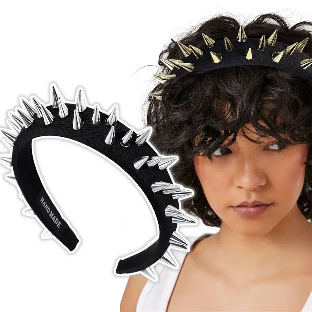 Fashion Punk Goth Headwear – Women's Headband with Rivets, Girls' Cosplay Headdress, Silver and Gold Hair Accessories