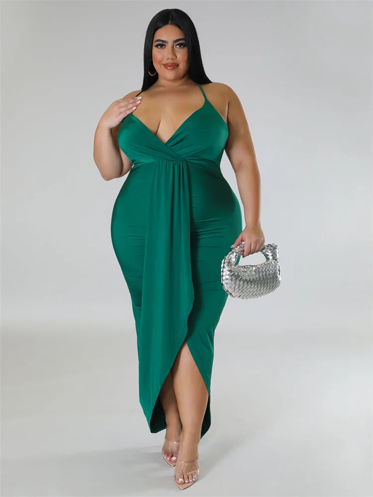 Wmstar Plus Size Summer Dresses for Women Slip Sleeveless Solid V Neck Elegant  Maxi Dress New Clothes Wholesale Dropshipping