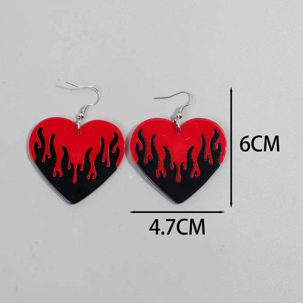 Trendy Acrylic Flame Heart Drop Earrings for Women - 2 Toned Love Flame Dangle Earrings, Fashion Jewelry Gifts by FishSheep