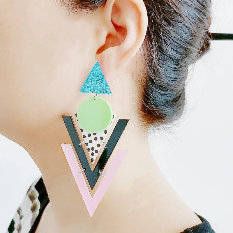 KUGUYS Colorful Geometric Large Drop Earrings | Fashion Jewelry Accessories for Women and Girls