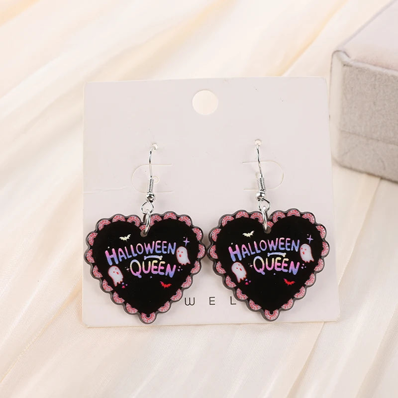 1Pair Halloween Drop Earring Creative Acrylic Heart Coffin  Fashion Jewelry For Woman Girl Holiday Birthday Gift