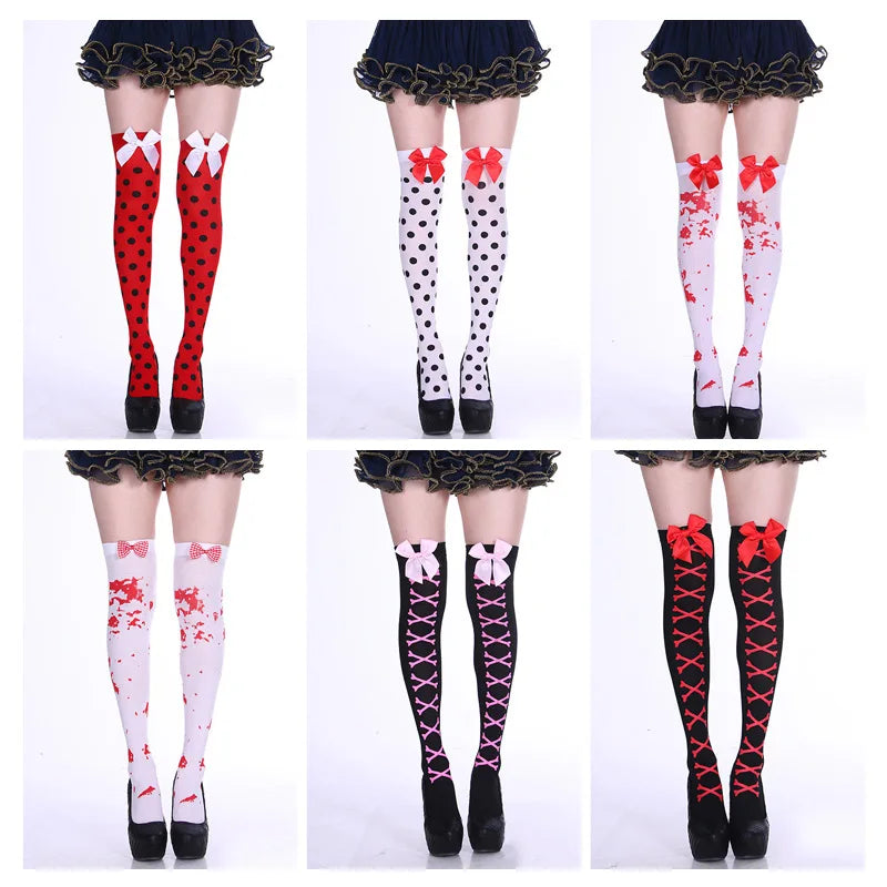 Sexy Stockings Halloween Cotton Socks Bow-knot Stockings Costume Socks Goth Lolita Tights Over The Knee Socks Thigh High Socks