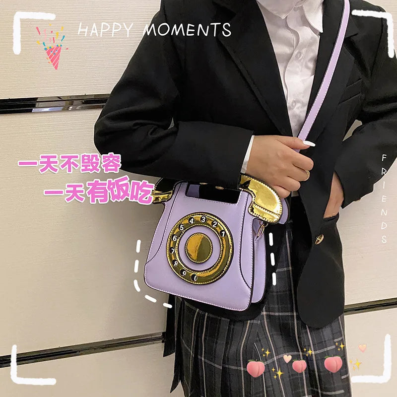 Fun 3D Rotary Telephone Creative Design Handbag - Cute Shoulder Bag, Fashion Leather Woman Bag, Stylish Crossbody Bags