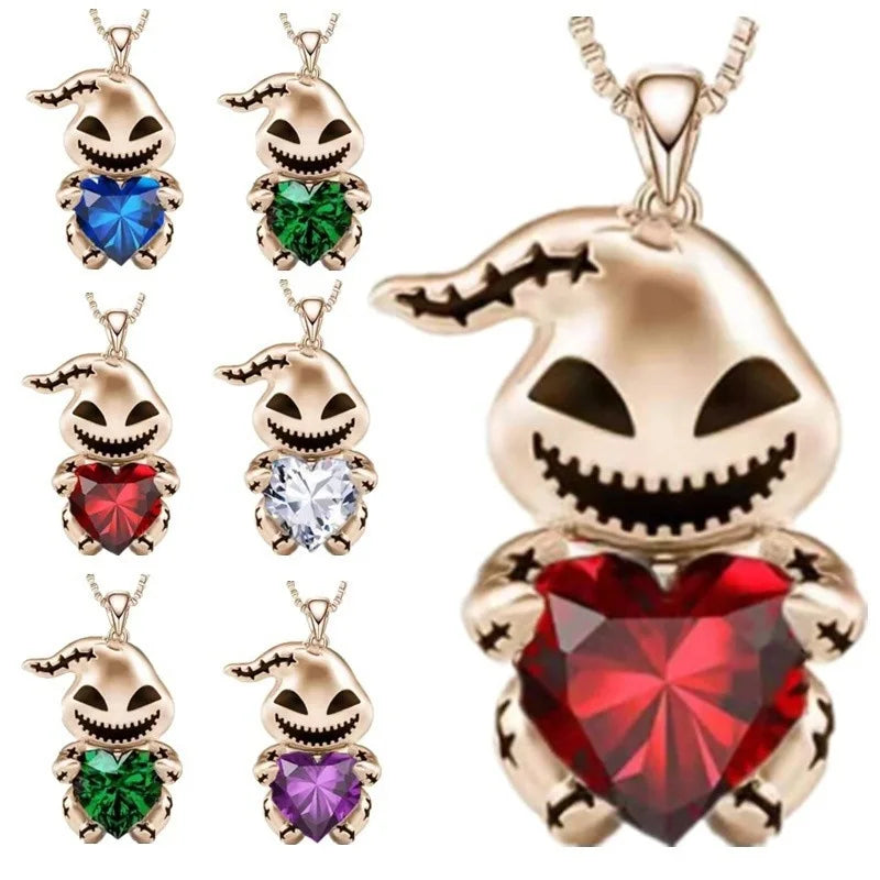 Cute Cartoon Ghost CZ Crystal Evil Pendant Necklace - Korean Fashion Jewelry for Women and Men, Best Friend Gift