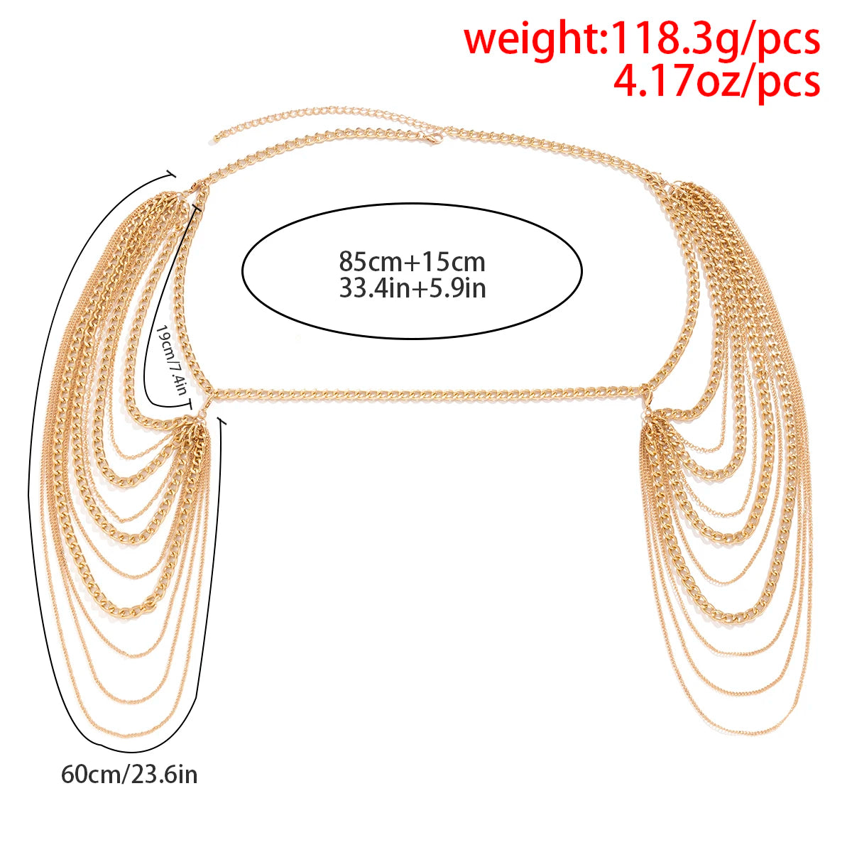 Multilayer Gold Color Metal Chains Shoulder Chain for Women Punk Long Tassel Neck Body Jewelry Party Gifts by IngeSight.Z