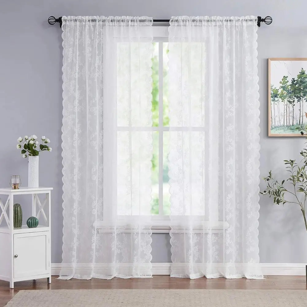 140cm Sheer Lace Curtain - Vintage Floral Pattern, Gothic Sheer Drapes for Bedroom, Light Filtering Window Treatment