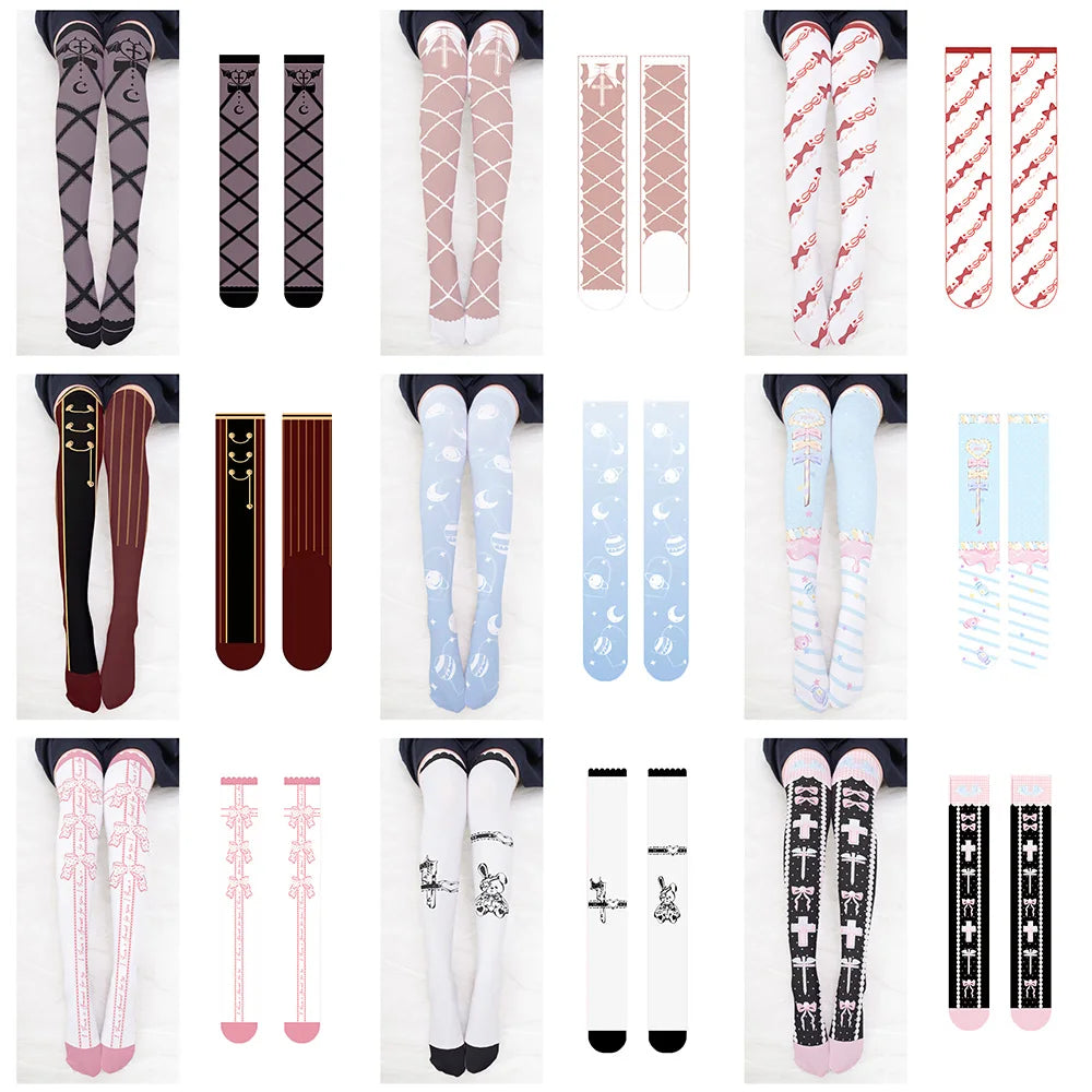 Japanese Cartoon Knee Stockings For Women Bow Candy Rabbit Pink Girl Long Tube Sexy Cute Sweet Lolita Thigh Stockings Cosplay