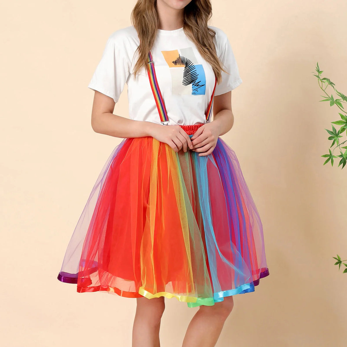 Rainbow Short Tulle Tutu Knee Length Adult Layered Mesh Skirts